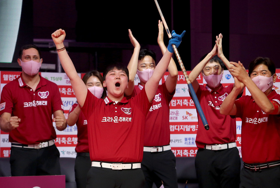 환호하는 크라운해태, PBA