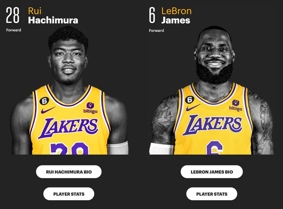 사진=NBA/LA레이커스 공식 홈페이지, 루이 하치무라와 르브론 제임스
