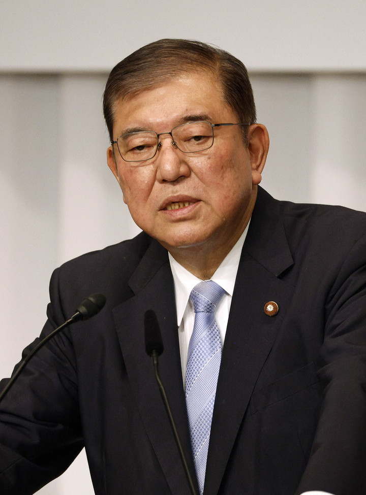 지난 9월 13일 공동 기자회견에서 발언하고 있는 이시바 시게루 전 자민당 간사장