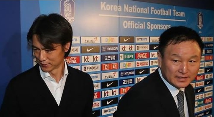 홍명보 축구대표팀 감독과 허정무 당시 대한축구협회 부회장