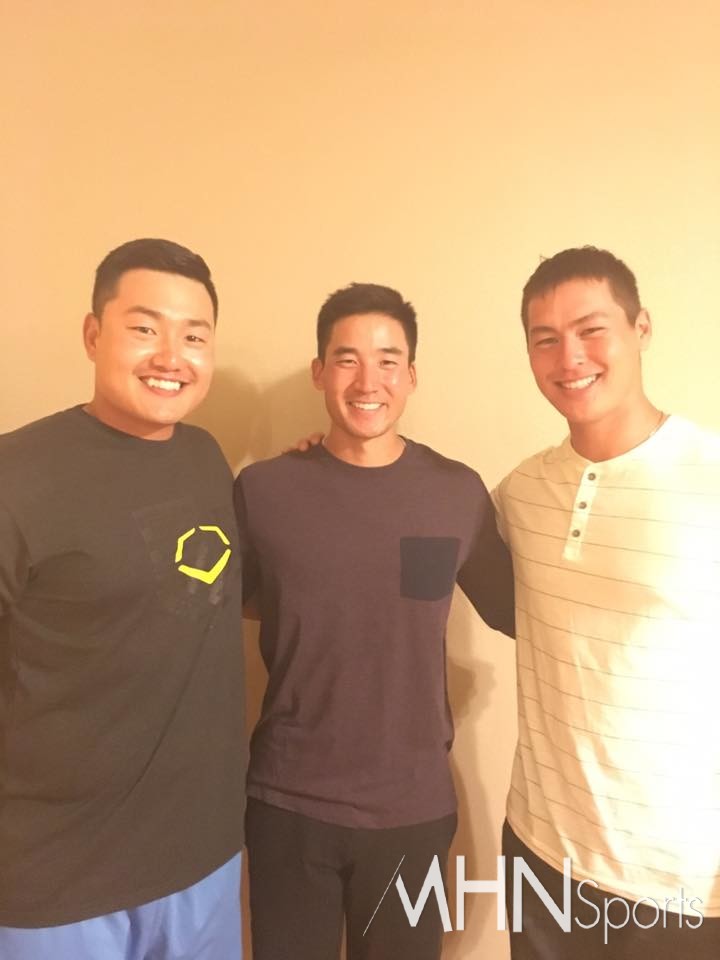 (좌측부터 최지만, 데니오, 미치 브라운)