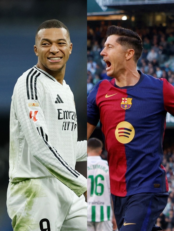 (왼쪽부터) 레알 마드리드 킬리안 음바페와 바르셀로나 로베르트 레반도프스키