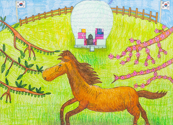 ‘나의 그림 나의 드림’ 전시회에 출품된 김성현의 ‘행복을 달리다’.(사진 한국마사회 제공)