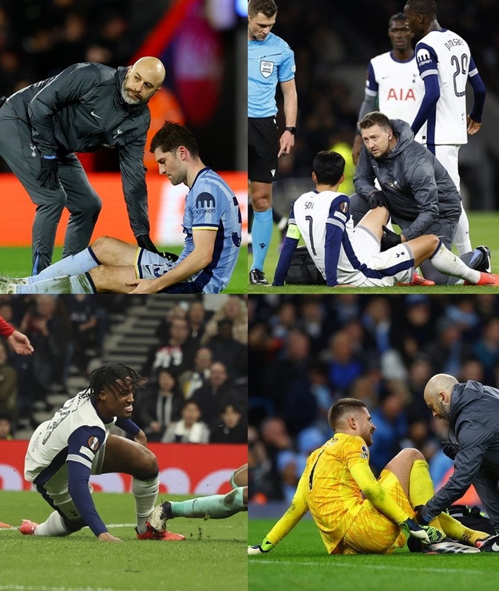 왼쪽 위부터 시계방향으로 토트넘 벤 데이비스-손흥민-굴리엘모 비카리오-윌슨 오도베르