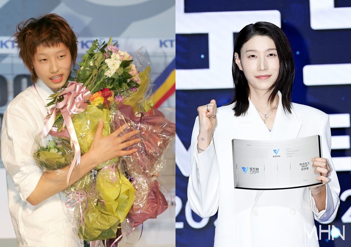 05-06시즌 정규 MVP를 수상한 김연경(왼쪽), 24-25시즌 현역 마지막 정규 MVP를 수상한 김연경