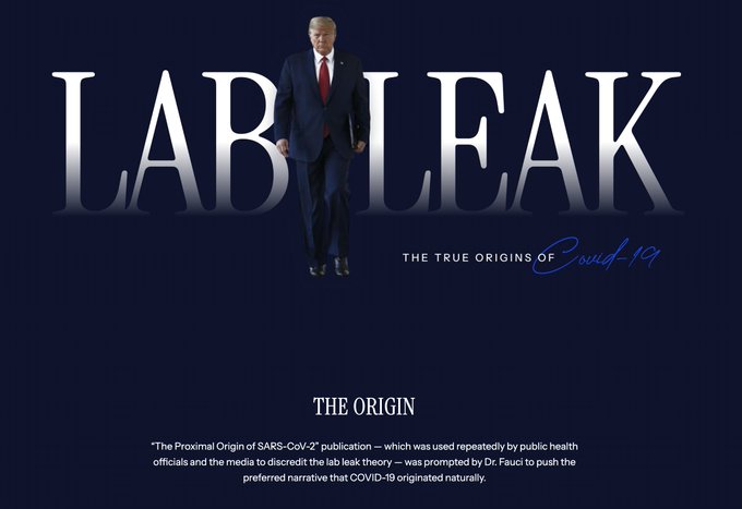 COVID-19 바이러스 실험실 유출설을 공개한 백악관 공식 홈페이지