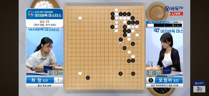 대국 초반 잠깐 흑이 우세한 형세를 보이고 있다.(사진 바둑TV 캡처)