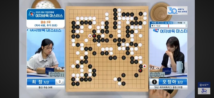 중반 이후 백의 승세는 요지부동이었다.(사진 바둑TV 캡처)