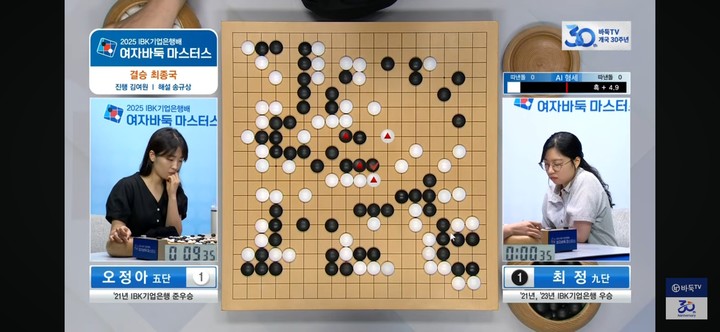 후반으로 접어들면서 흑의 우세가 뚜렷해지고 있다.(사진 바둑TV 캡처)