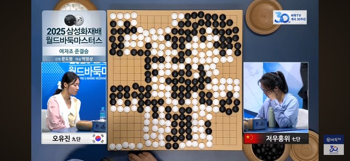 대국을 마친 후 계가한 결과 백의 반집승이 확정됐다.(사진 바둑TV 캡처)