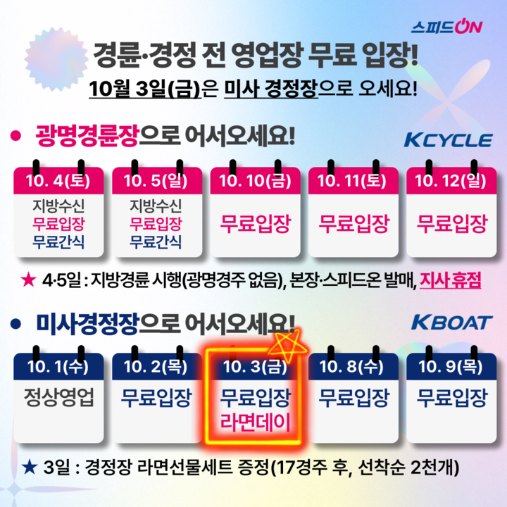 10월 경륜경정 경주 일정 및 이벤트.(사진 국민체육진흥공단 제공)