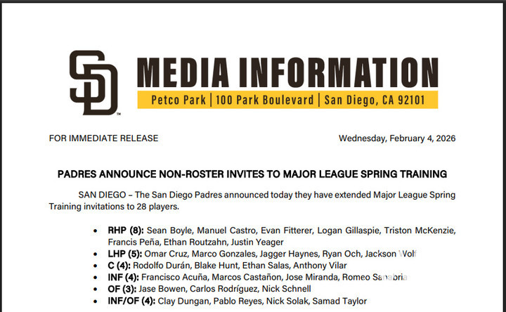 (샌디에이고 구단이 5일(한국시간) MHN에 보내온 보도자료)