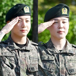 '월클귀환' BTS 정국-지민, 현역 만기제대 '전세계에 전역을 신고합니다'